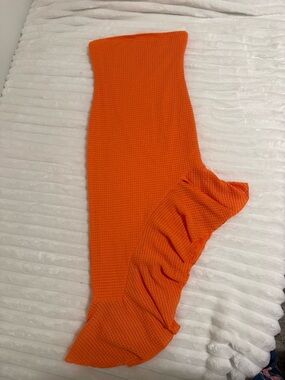 Bright Orange Ruffled Knit Strapless Dress